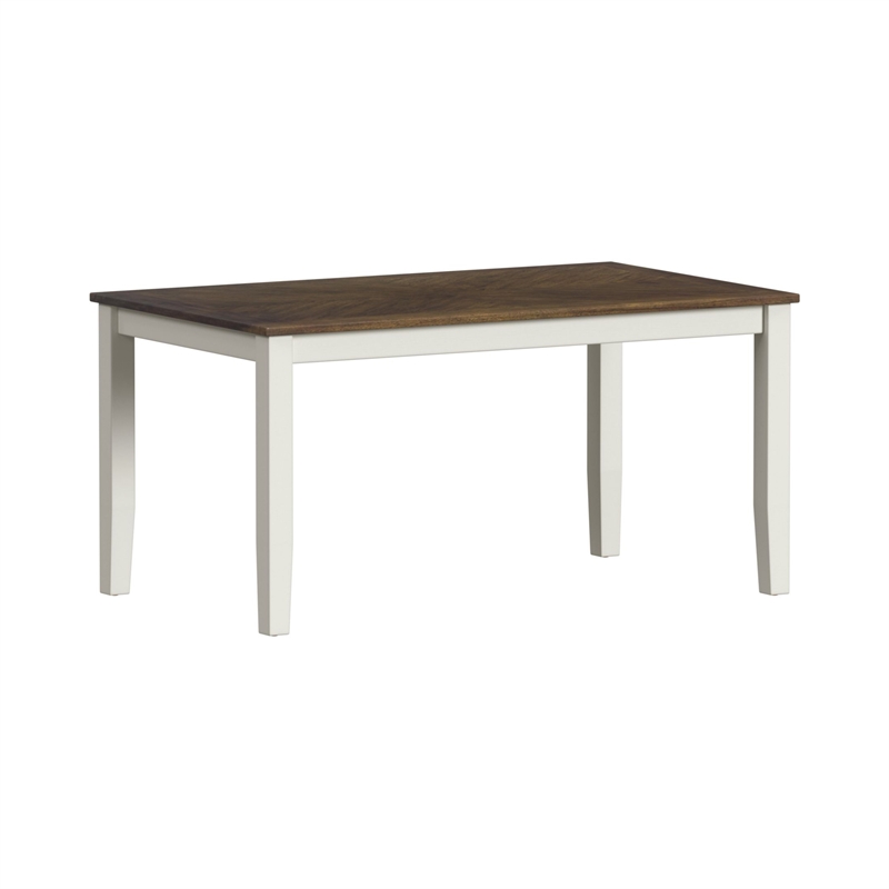 Picket House Furnishings Gill 6PC Dining Set with Table 4 Wood Back and UPH Seat Chairs and Bench in Medium Brown & White