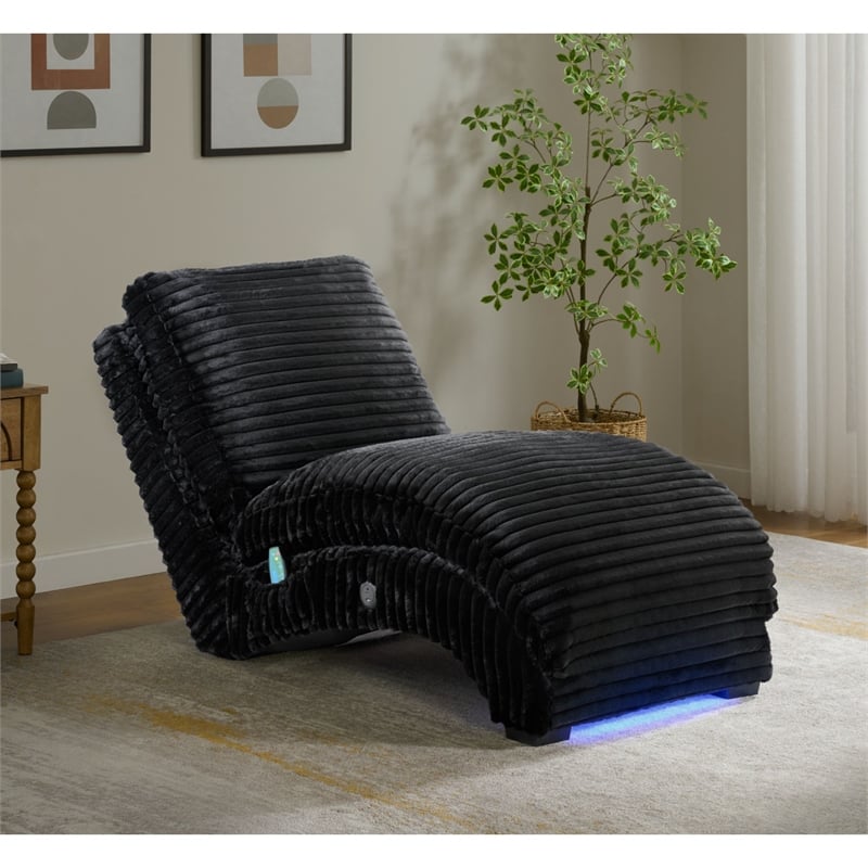Picket House Furnishings York Chaise with Heat Massage USBC LED in Masis Black
