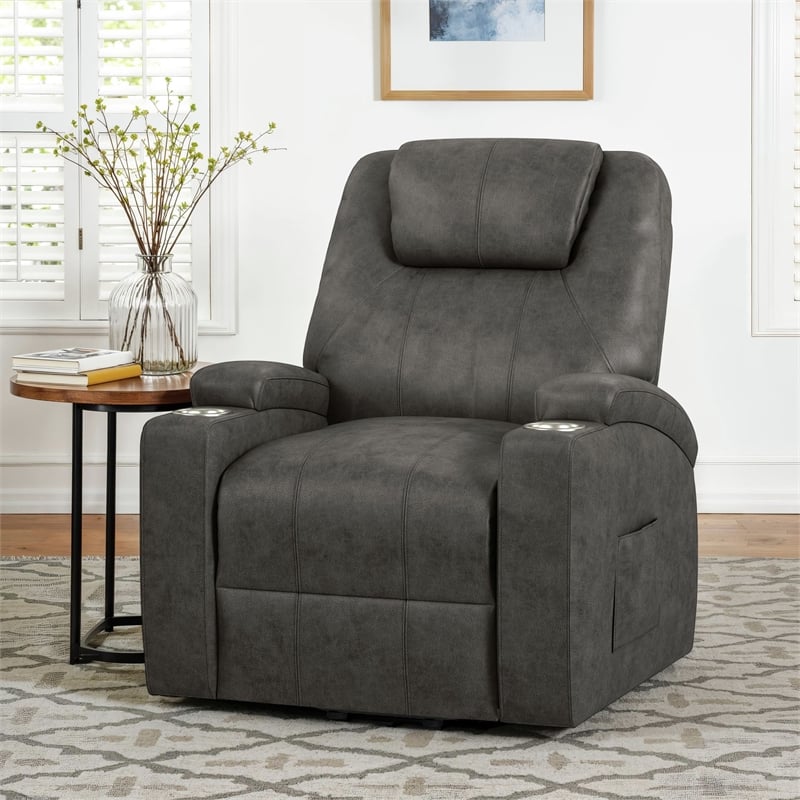 Picket House Furnishings Boston Lift Chair with Heat Massage in Simba DK Grey