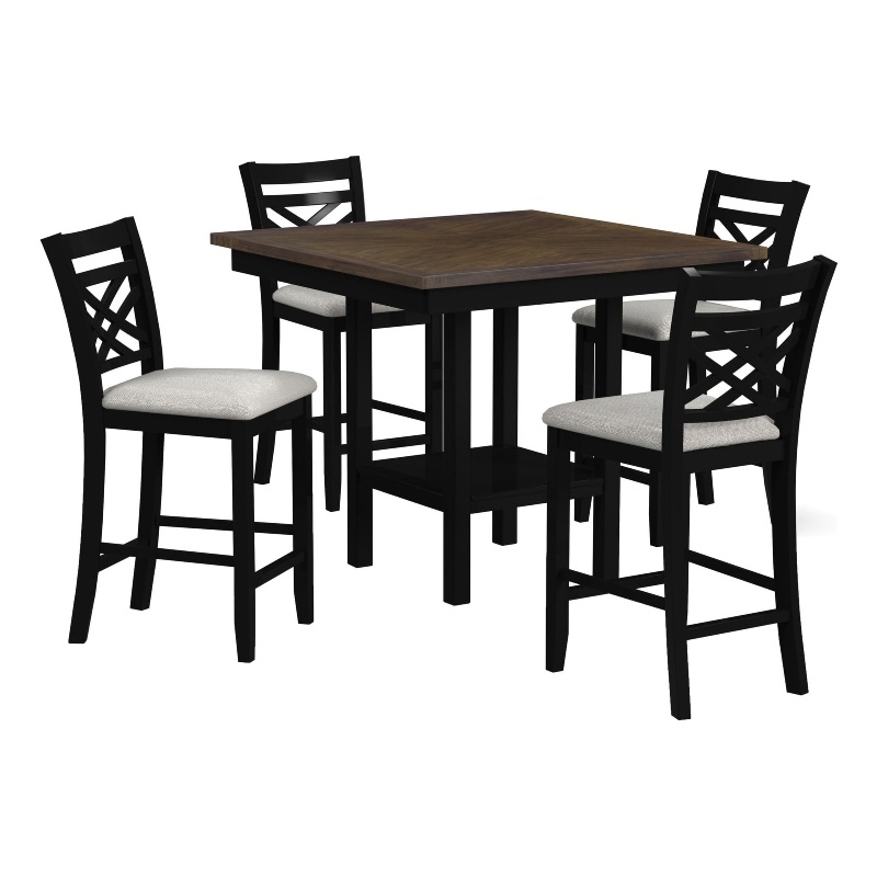 Picket House Furnishings Gill 5PC Counter Set with Table and 4 UPH Seat & Wood Back Chairs in Medium Brown & Black