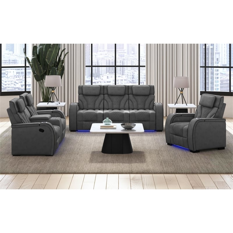 Picket House Tundra Motion Recliner with LED in Simba Slate and Black Welt