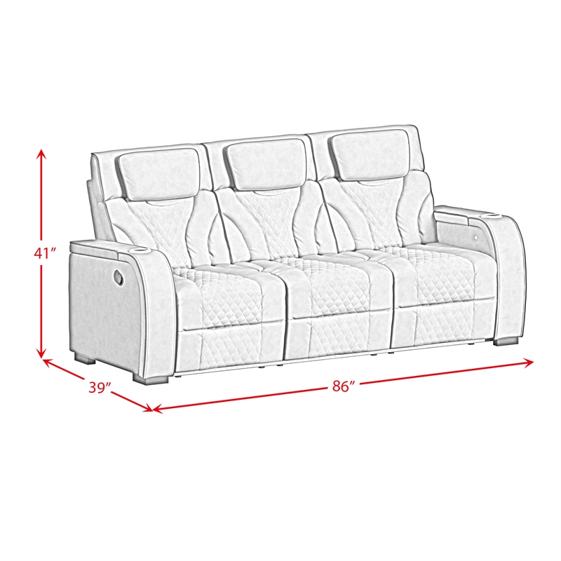 Tundra Faux Leather Motion Sofa DDT Reading Light Wireless Charger and LED in Simba Slate/Black Welt