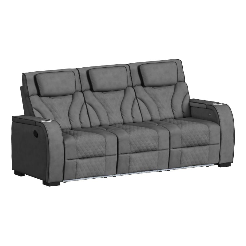 Tundra Faux Leather Motion Sofa DDT Reading Light Wireless Charger and LED in Simba Slate/Black Welt