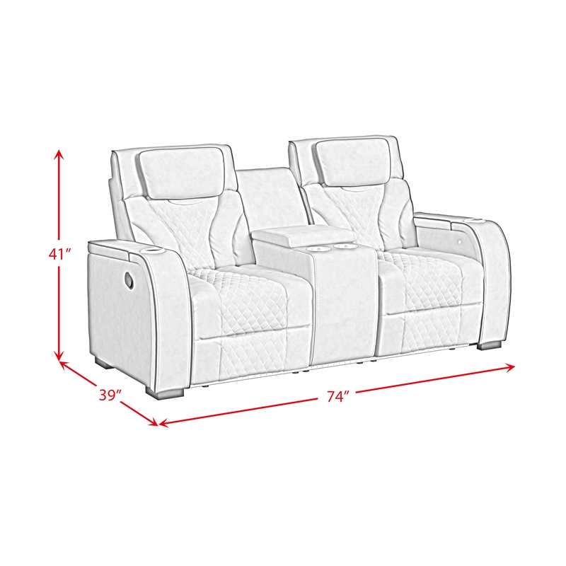 Tundra Motion Loveseat with Console and LED in Simba Taupe/Black Welt