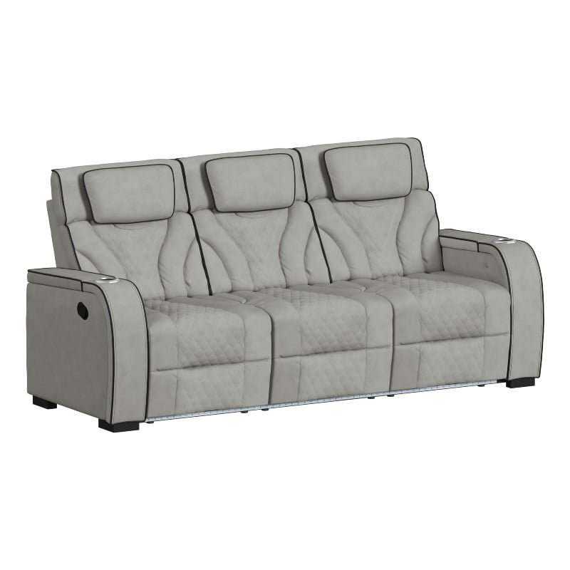 Tundra Faux Leather Motion Sofa DDT Reading Light Wireless Charger and LED in Simba Taupe/Black Welt