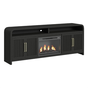 Picket House Furnishings Woodridge KIT - 82&quot TV Console in Black with Grain w/23&quot Fireplace Insert
