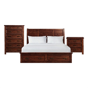 Picket House Furnishings Damen King Storage 3PC Bedroom Set in Rich Cherry