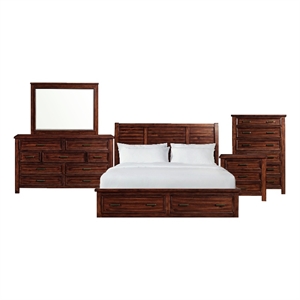 Picket House Furnishings Damen King Storage 5PC Bedroom Set in Rich Cherry