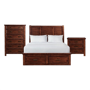 Picket House Furnishings Damen Queen Storage 3PC Bedroom Set in Rich Cherry