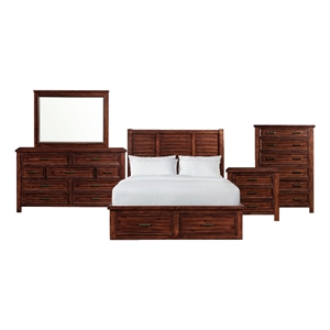 Picket House Furnishings Damen Queen Storage 5PC Bedroom Set in Rich Cherry