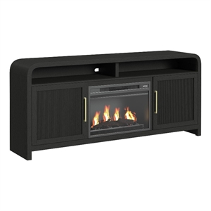 Picket House Furnishings Woodridge KIT - 70&quot TV Console in Black with Grain w/23&quot Fireplace Insert