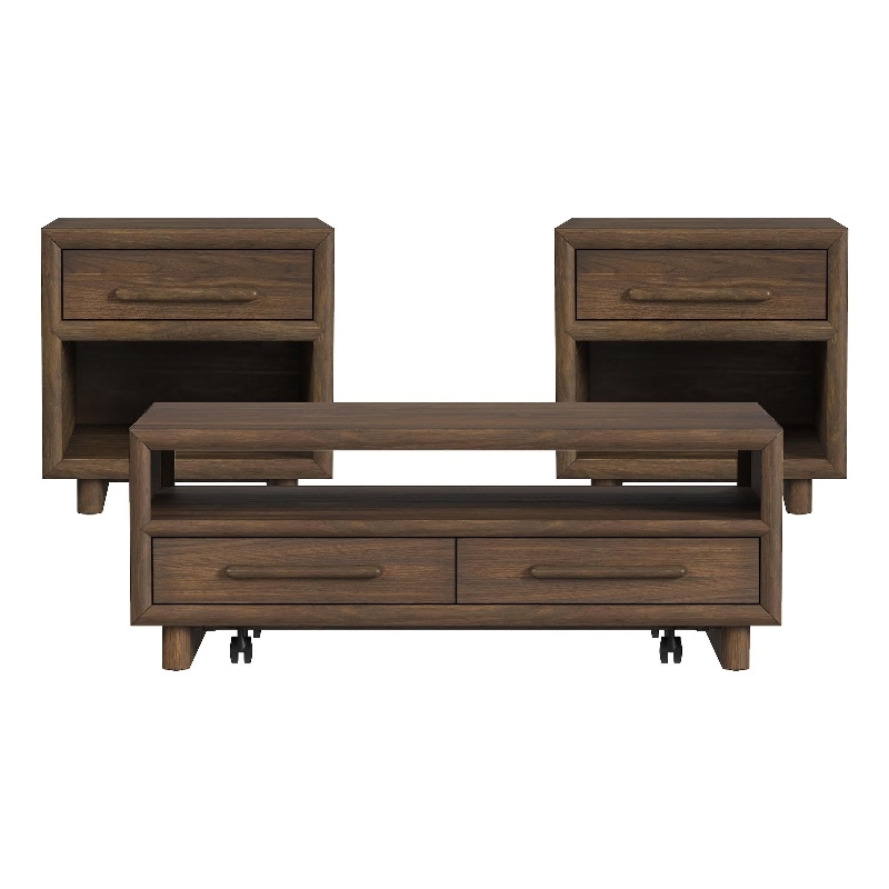Picket House Furnishings Perth 3PC Occasional Table Set in Brown-Coffee Table & Two End Tables