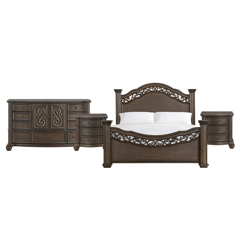 Picket House Furnishings Rosalinda King 4PC Bedroom Set in Mahogany