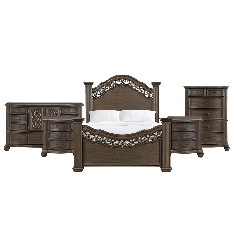 Picket House Furnishings Rosalinda Queen 5PC Bedroom Set in Mahogany