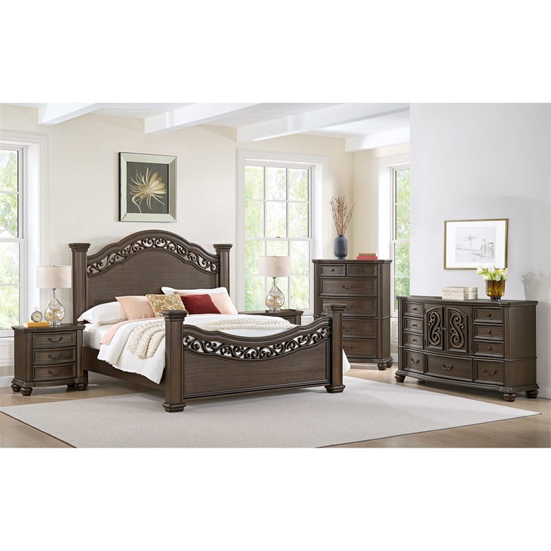Picket House Furnishings Rosalinda King 5PC Bedroom Set in Mahogany