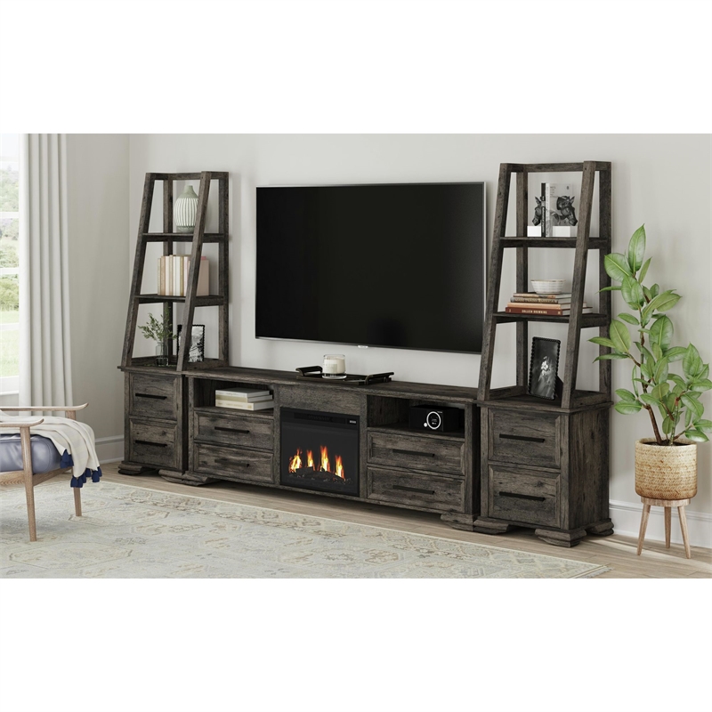 Picket House Furnishings Hyde 4PC Entertainment Unit With 82'' TV Console in Charcoal