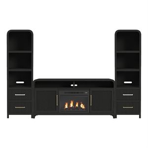 Picket House Furnishings Woodridge 4PC Entertainment Unit With 70&quot TV Console in Black with Grain