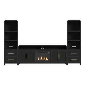 Picket House Furnishings Woodridge 4PC Entertainment Unit With 82&quot TV Console in Black with Grain