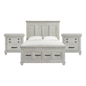 Picket House Furnishings Windom Queen Storage 3PC Bedroom Set in Antique White