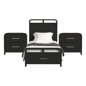 Picket House Furnishings Woodridge Twin Storage 3PC Bedroom Set in Black with Grain