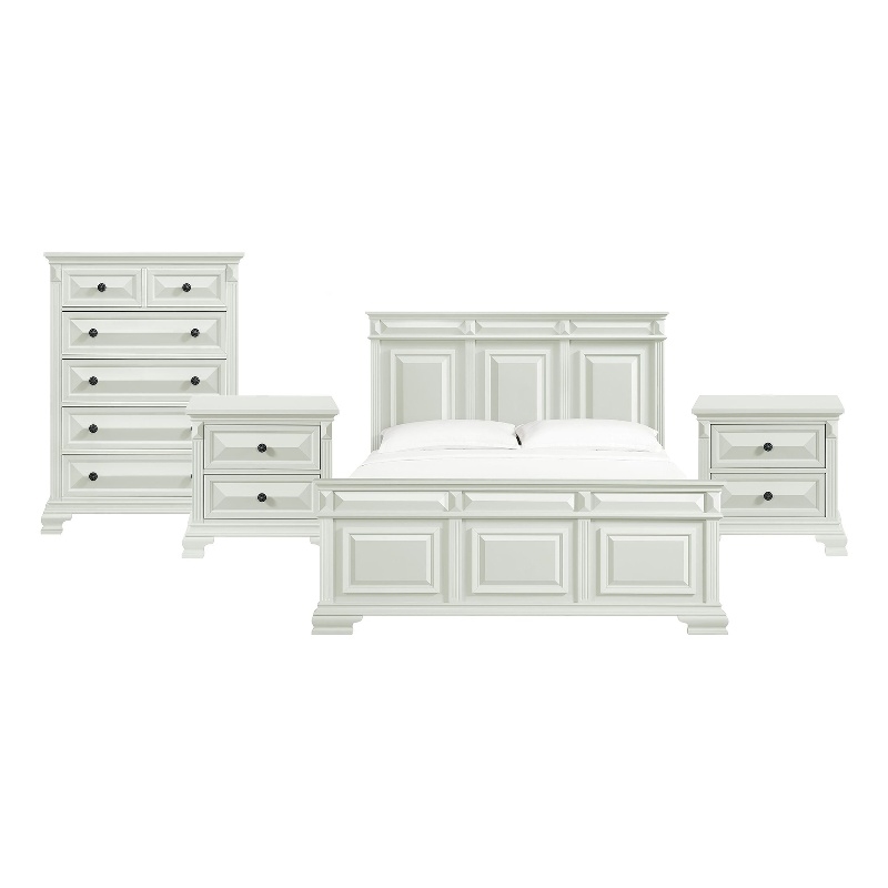 Picket House Furnishings Sumner King 4PC Bedroom Set in Antique White