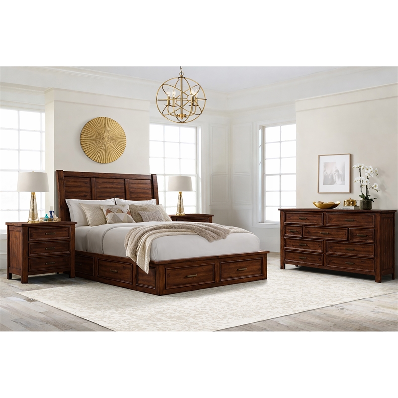 Picket House Furnishings Damen Queen Storage 4PC Bedroom Set in Rich Cherry