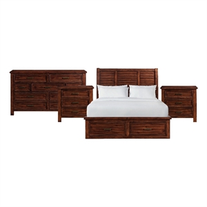 Picket House Furnishings Damen Queen Storage 4PC Bedroom Set in Rich Cherry