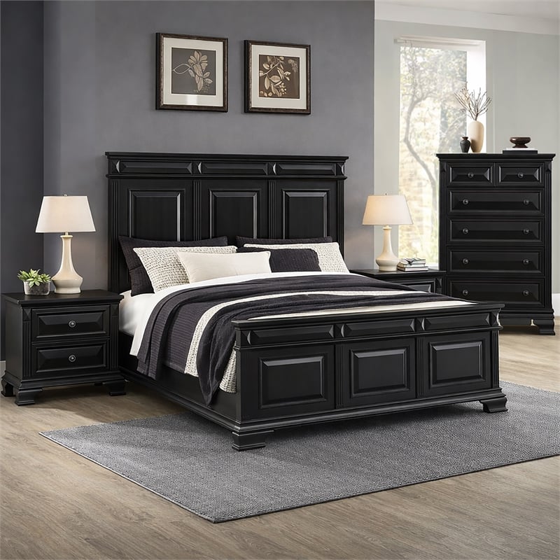 Picket House Furnishings Sumner Queen 4PC Bedroom Set in Black