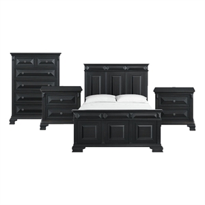 Picket House Furnishings Sumner Queen 4PC Bedroom Set in Black