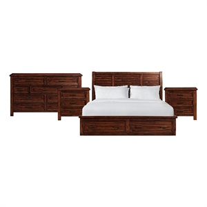 Picket House Furnishings Damen King Storage 4PC Bedroom Set in Rich Cherry