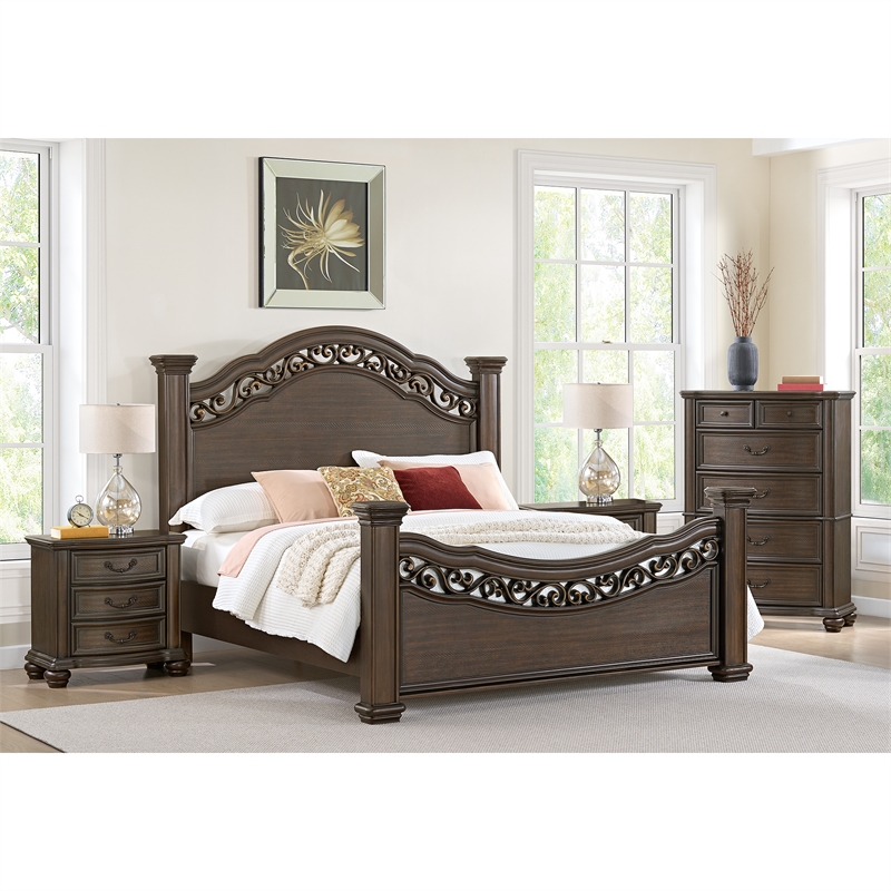 Picket House Furnishings Rosalinda Queen 4PC Bedroom Set in Mahogany