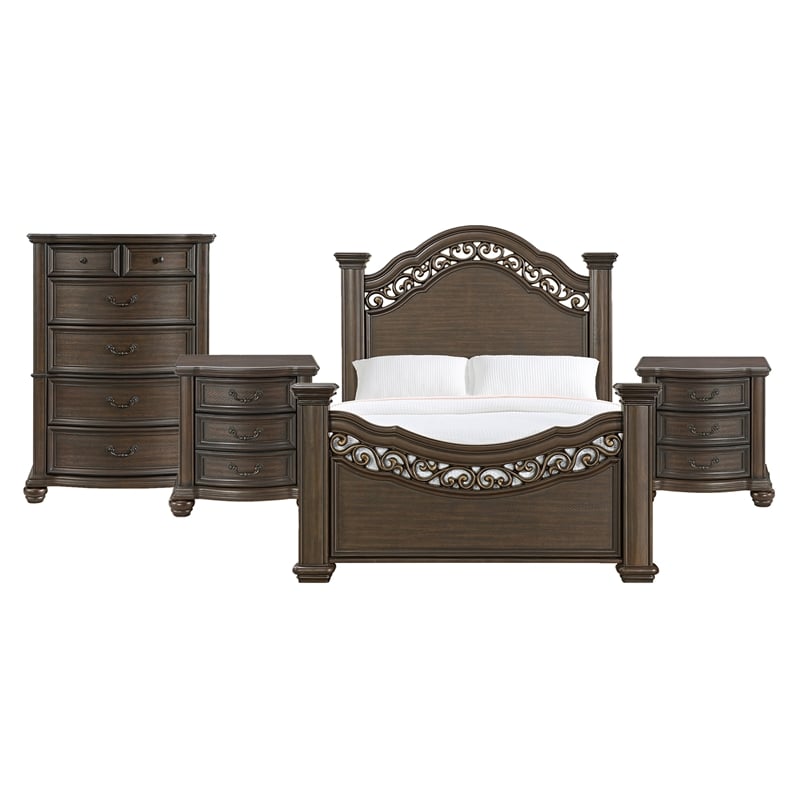 Picket House Furnishings Rosalinda Queen 4PC Bedroom Set in Mahogany