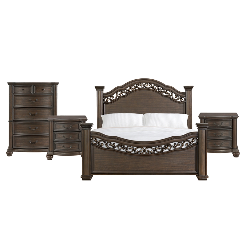 Picket House Furnishings Rosalinda King 4PC Bedroom Set in Mahogany