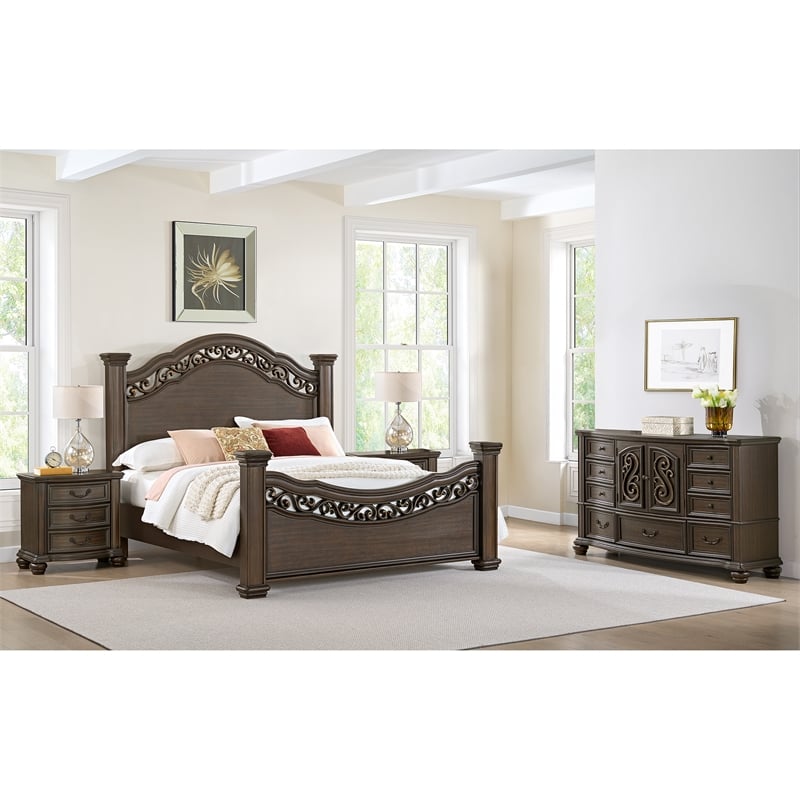 Picket House Furnishings Rosalinda Queen 4PC Bedroom Set in Mahogany