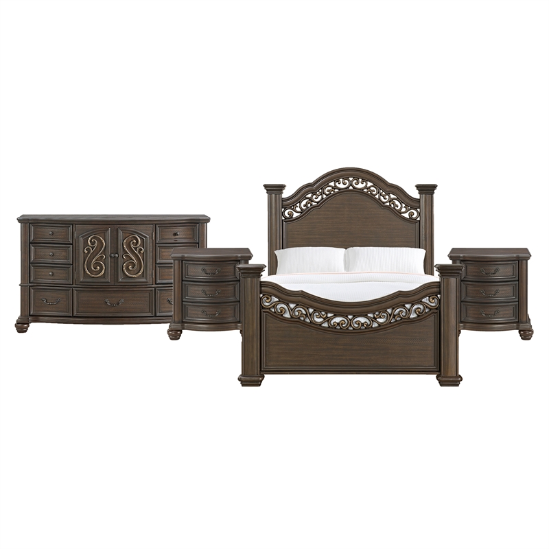 Picket House Furnishings Rosalinda Queen 4PC Bedroom Set in Mahogany