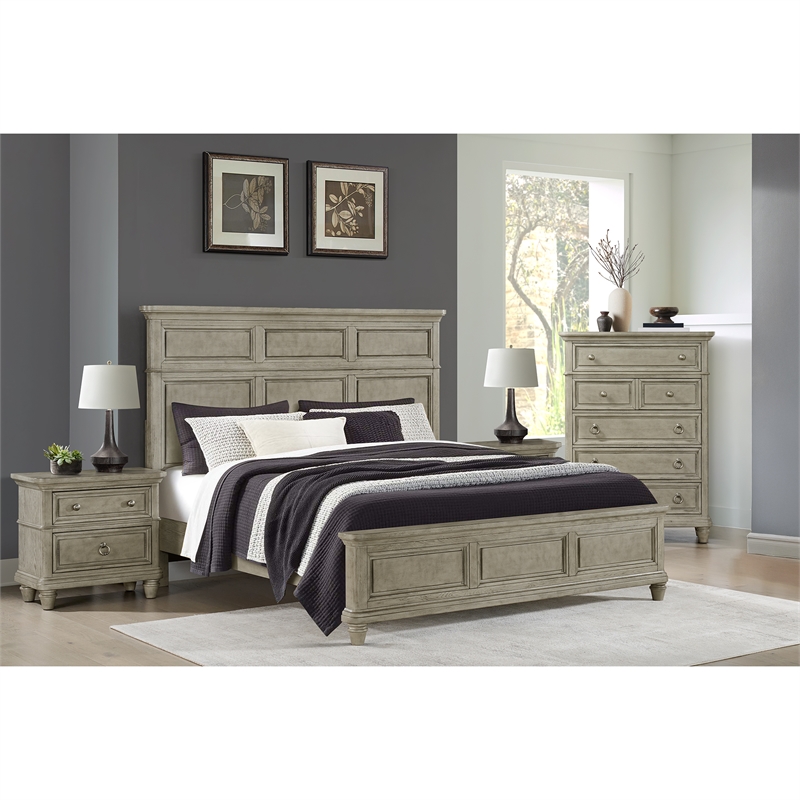 Picket House Furnishings Emiko King 4PC Bedroom Set in Light Grey