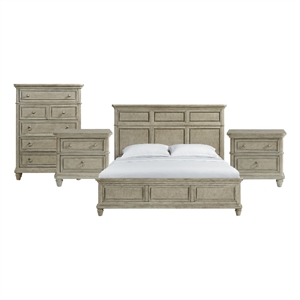 Picket House Furnishings Emiko King 4PC Bedroom Set in Light Grey