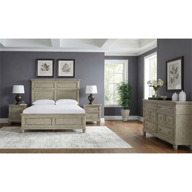 Picket House Furnishings Emiko Queen 4PC Bedroom Set in Light Grey