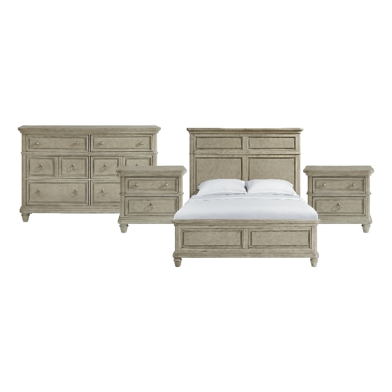 Picket House Furnishings Emiko Queen 4PC Bedroom Set in Light Grey