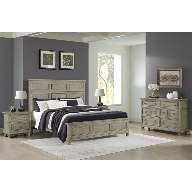 Picket House Furnishings Emiko King 4PC Bedroom Set in Light Grey