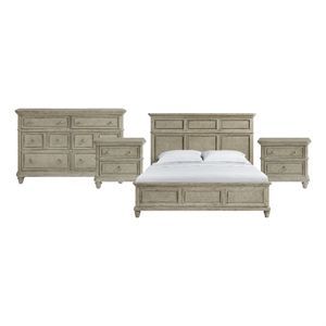 Picket House Furnishings Emiko King 4PC Bedroom Set in Light Grey