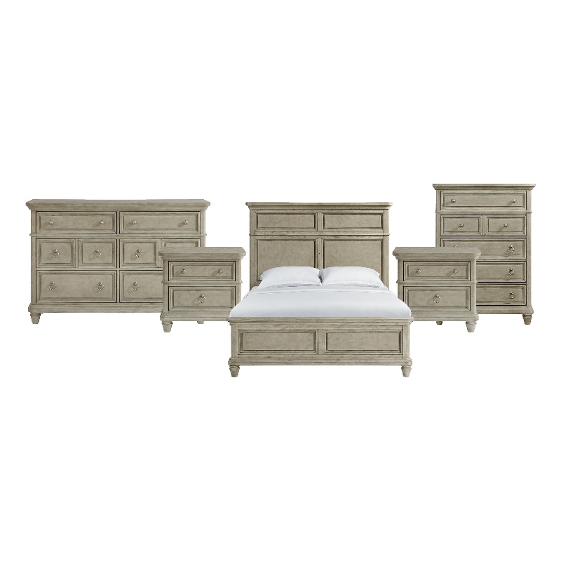 Picket House Furnishings Emiko Queen 5PC Bedroom Set in Light Grey
