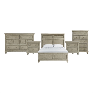 Picket House Furnishings Emiko Queen 5PC Bedroom Set in Light Grey