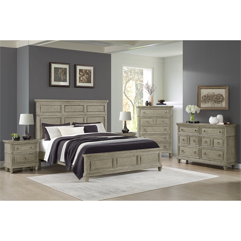 Picket House Furnishings Emiko King 5PC Bedroom Set in Light Grey