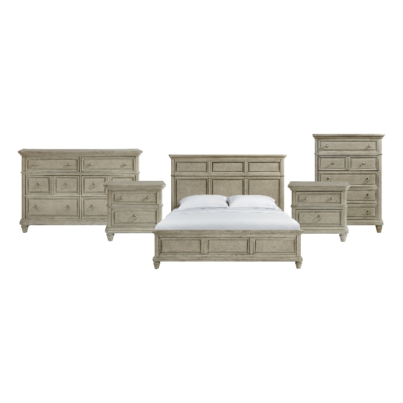 Picket House Furnishings Emiko King 5PC Bedroom Set in Light Grey