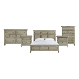 Picket House Furnishings Emiko King 5PC Bedroom Set in Light Grey