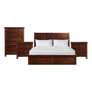 Picket House Furnishings Damen King Storage 4PC Bedroom Set in Rich Cherry
