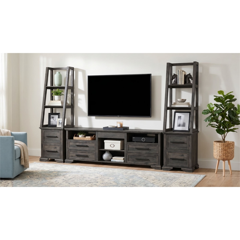 Picket House Furnishings Hyde 3PC Entertainment Unit With 82'' TV Console in Charcoal