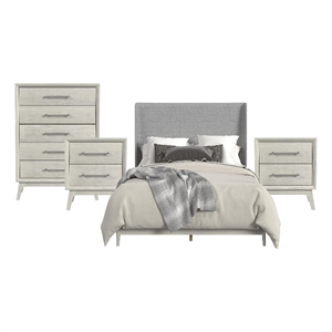 Picket House Furnishings Clare Queen Uph 4PC Bedroom Set in Almond