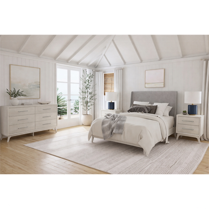 Picket House Furnishings Clare Queen Uph 4PC Bedroom Set in Almond